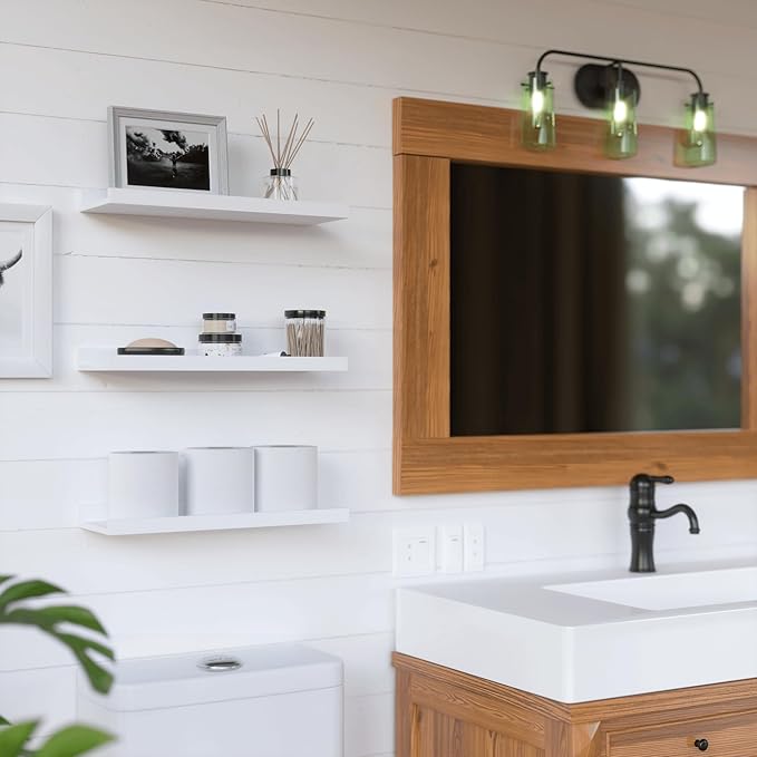 RICHER HOUSE 3 Set White Floating Shelves, Wall Mounted White Shelves for Wall Decor, Picture Ledge Shelf with Lip for Wall Storage Nursery, Bedroom, Living Room, Bathroom - White-Ruum Studio Home