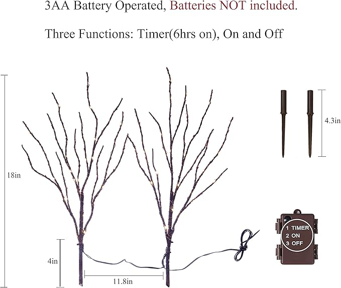 Birchlitland Lighted Brown Branches 18IN 70L Warm White Fairy Lights, LED Willow Branch Lights with Timer Battery Operated for Home Bedroom Living Room Vase Decoration-Ruum Studio Home