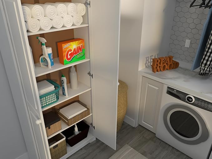 Pantry Cabinet Storage Cabinet with 2 Doors Solid Wood - Adjustable Shelves for Kitchen, Dining Room, or Utility Room Organization-Ruum Studio Home