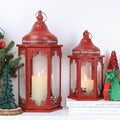 NEEDOMO Christmas Decorations Set of 2, 22''/15'' Christmas Lantern with Glass Panels for Home Decor, Decorative Hanging Lantern Indoor Outdoor for Xmas Table Centerpieces, Porch, Patio(Red)-Ruum Studio Home