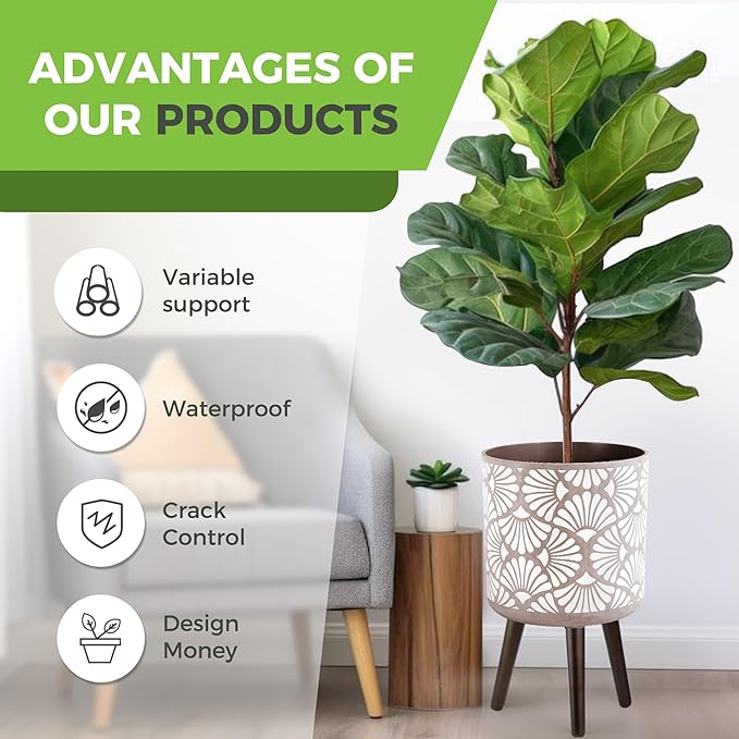 12 Inch Planter with Stand Mid-Century Tall Planter with Legs for Indoor Outdoor Plants-Ruum Studio Home