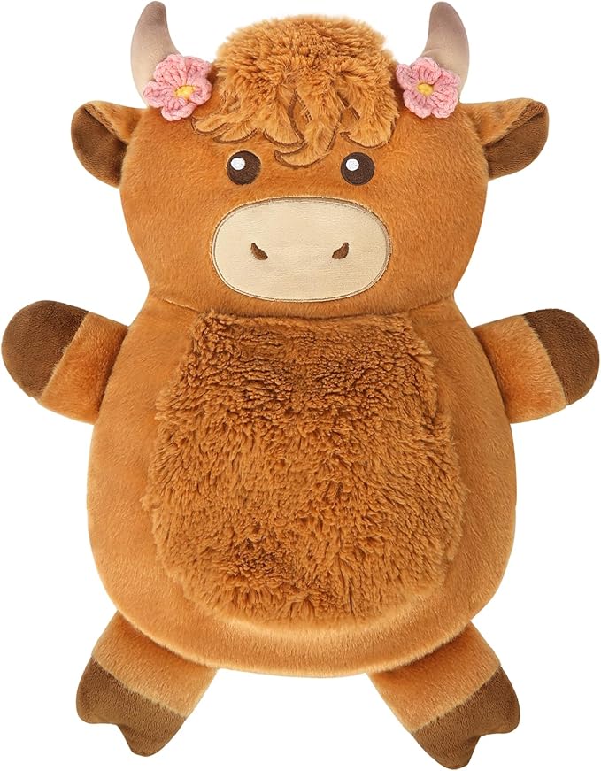 Microwave Heating Pad for Pain Relief, 16" x 12" Microwavable Heating Pads for Cramps, Back Pain, Neck Shoulder, Muscles, Knee, Joints, Natural Heat Pack Moist Heat, Highland Cow with Headdress Flower-Ruum Studio Home