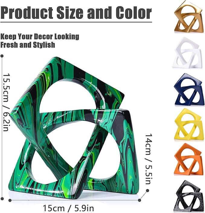 XMGZQ Emerald Green Knot Statue for Coffee Table Centerpiece Decor,Modern Abstract Art Geometric Sculpture and Figurines, Home Decor Accent,Cube Knick Knacks for Shelves,Bookshelf,Entryway,Floating-Ruum Studio Home