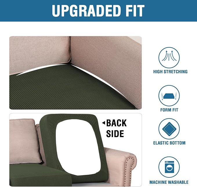 H.VERSAILTEX Super Stretch Individual Seat Cushion Covers Sofa Covers Couch Cushion Covers Slipcover Sets Thick Jacquard Textured Twill Fabric (1 Piece Chair Cushion Cover, Olive)-Ruum Studio Home