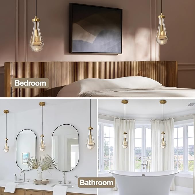 Raindrop Pendant Lights Set of 2, Brass Pendant Lights Kitchen Island, Gold Island Light for Kitchen Dining Room Light Fixture, Chandelier for Living Room Bedroom Bathroom, Bulb Included-Ruum Studio Home
