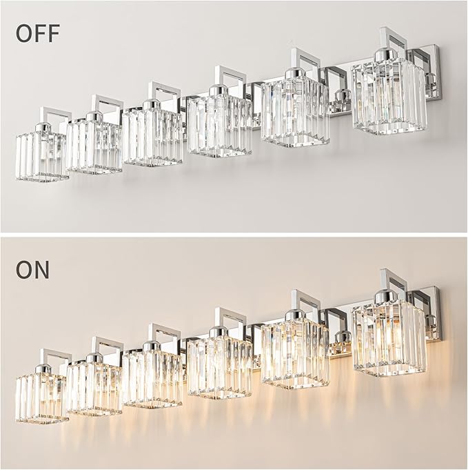 Modern Bathroom Vanity Light 6-Lights Chrome Crystal Wall Lamp Bathroom Modern Crystal Vanity Lighting-Ruum Studio Home