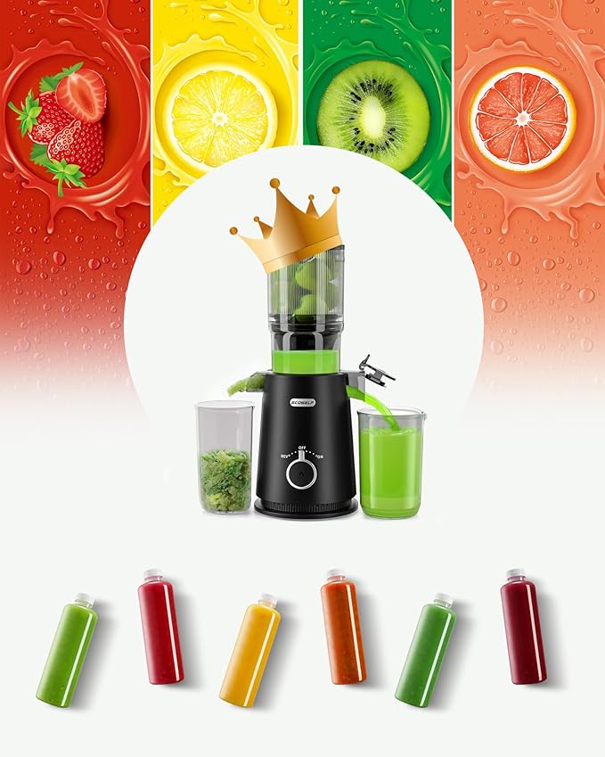 Juicer Machines, ECOSELF 4.35" Large Feed Chute for Family Needs, Professional Hands Free Cold Press Juicer For Whole Fruits & Vegetables, Self Feeding for Juice Extractor Machine, Easy to Clean-Ruum Studio Home
