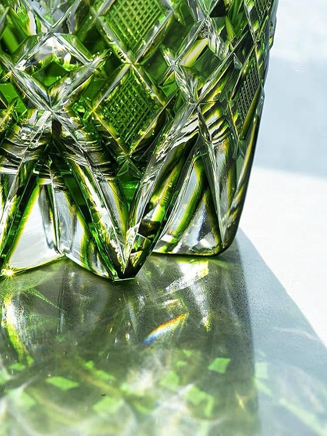 JEKE Edo style Hand Carved Drinking Glass Crystal Whisky Glass 340ml Tumbler For Whiskey Cocktail-Vodka-Beer Drinkingware Glasses In Gift Carton (Green)-Ruum Studio Home
