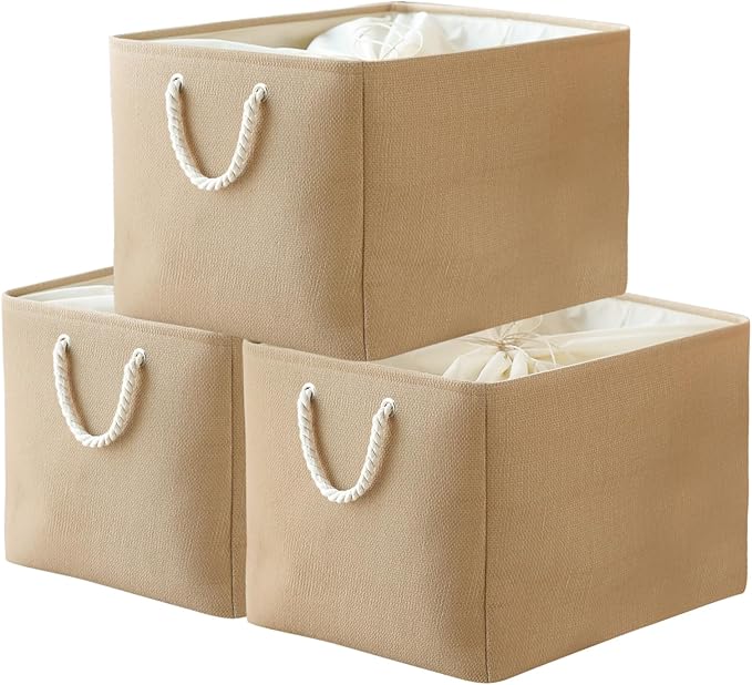 TheWarmHome Storage Bin for Shevles - Extra Jumbo 3Pack 20.5L×15.7W×13.8H inch Organization and Storage Basket for Organizing, Fabric Storage Cubes for Closet Shoe Linen Decorative (Beige)-Ruum Studio Home