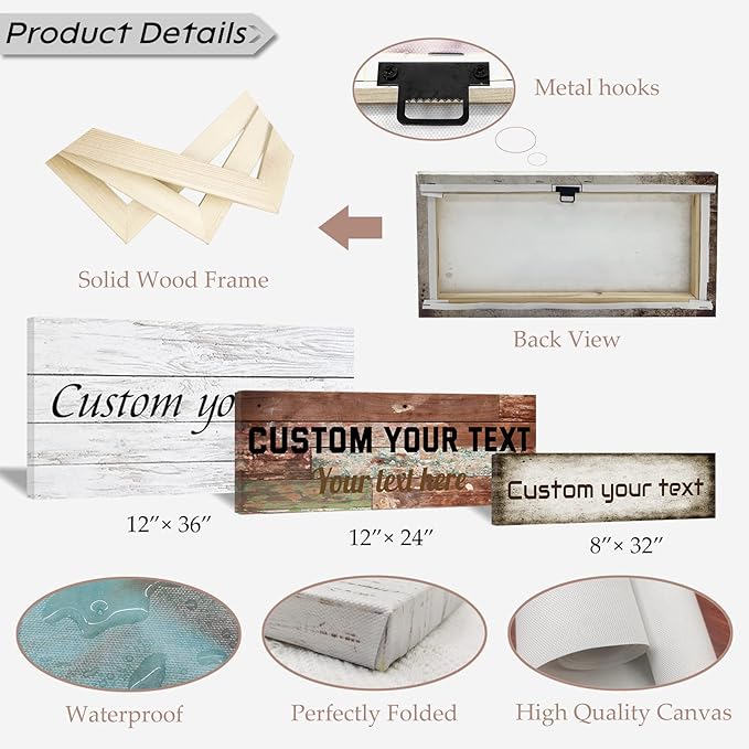 LZIMU Custom Text Signs Wall Decor Personalized Canvas Quote Family Sign Wall Art Wood Background Rustic Farmhouse Decor Framed (10"x30")-Ruum Studio Home