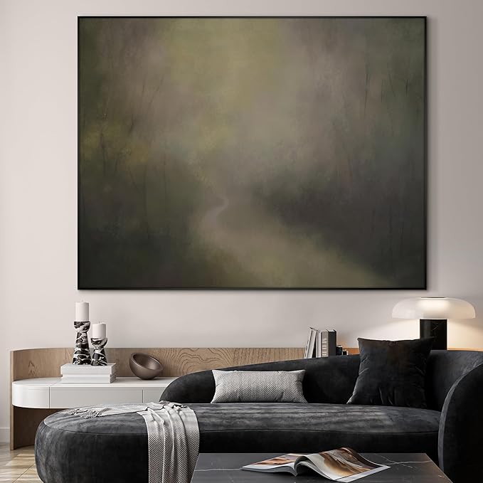 SIGNWIN 60"x72" Extra Large Framed Wall Art Muted Forest Path Soft Misty Woodland Scene Illustration for Home Living Room Bedroom Decor (Frame Assembly Required)-Ruum Studio Home