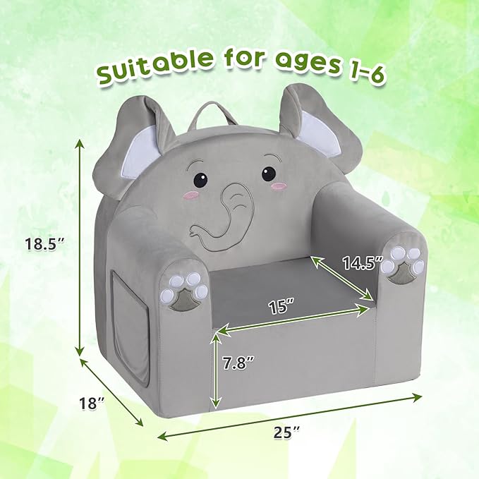 ALIMORDEN Animal Series Kid's Chair, Ultra-Soft Comfy Foam Filled Toddler Sofa Chair, Cute Animal-Shaped Design Toddler Couch, Lightweight Birthday for Baby Boys & Girls (Elephant)-Ruum Studio Home