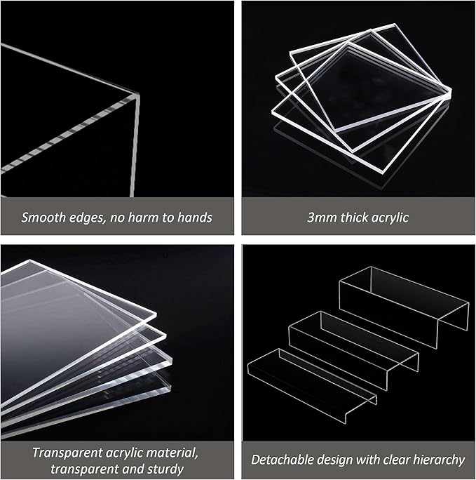 Square Acrylic Display Risers 3pcs, Clear Showcase Shelves for Collectibles, Funko Pop Figures, Perfumes, Cupcake, Candy Dessert - 3''x4''x5''-Ruum Studio Home