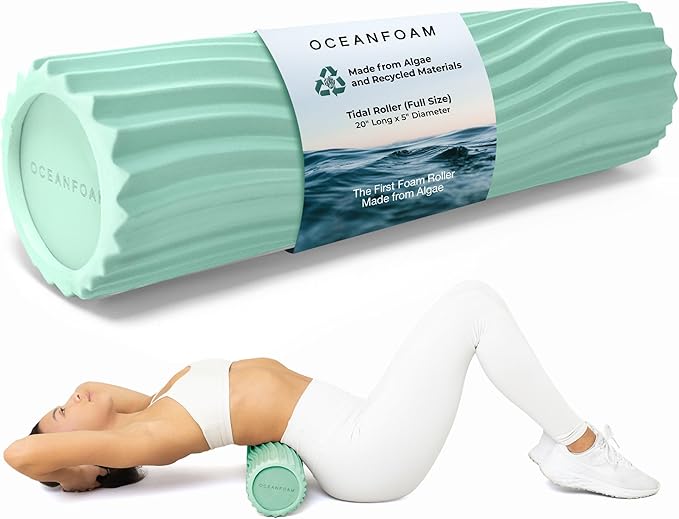 Oceanfoam Tidal Roller - Seafoam - Muscle Massage Foam Roller for Back Pain & Stretching - Firm and Ergonomic Wide Wave Textured - Yoga, Athletics, & Wellness - Full Size, 20" x 5"-Ruum Studio Home