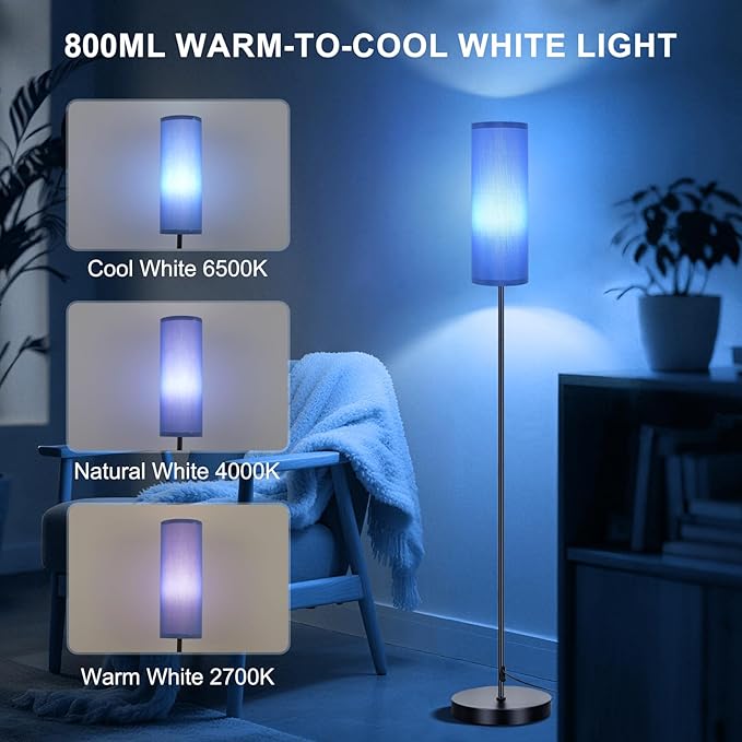 FRIDEKO HOME Floor Lamps for Living Room Bedroom, Dimmable 3 Colors Temperature & Brightness, Tall Standing Lamps, Corner Lamp with Multicolor, 800LM, 9W RGB LED Bulb, Navy Blue Shade-Ruum Studio Home