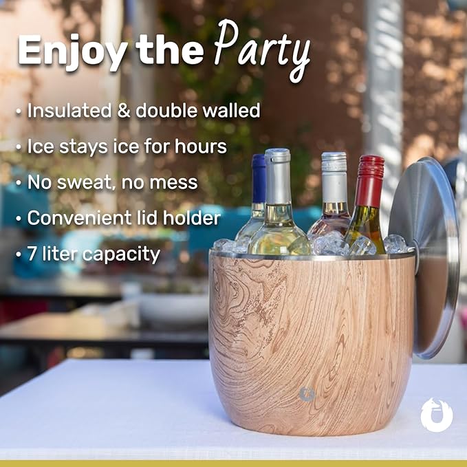 SNOWFOX XL Premium Vacuum Insulated Double Wall Stainless Steel Ice Bucket with Lid/Scoop,Bar Accessories,Large Elegant Party Bucket,Chills Several Bottles,Beautiful Entertaining Supplies,7 Liter,Blue-Ruum Studio Home