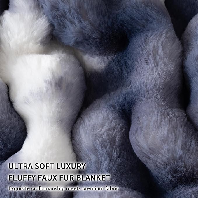 Cozy Faux Fur Throw Blanket for Bed Warm Fuzzy Throw Blanket, Soft Plush Thick Bubble Blankets for Bedroom and Living Room, Furry Luxury Blanket, 90 x 90,Tie-Dye Blue-Ruum Studio Home