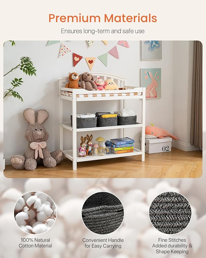 KALLAX Small Woven Basket, 12 x 8 x 4.5 Inches, Storage Basket for Organizing, Cute Small Rope Shelf Closet Cube Storage Bins Baskets for Shelves, Dog Toy Gift Baskets Empty, 3 Pack Mixed Black-Ruum Studio Home