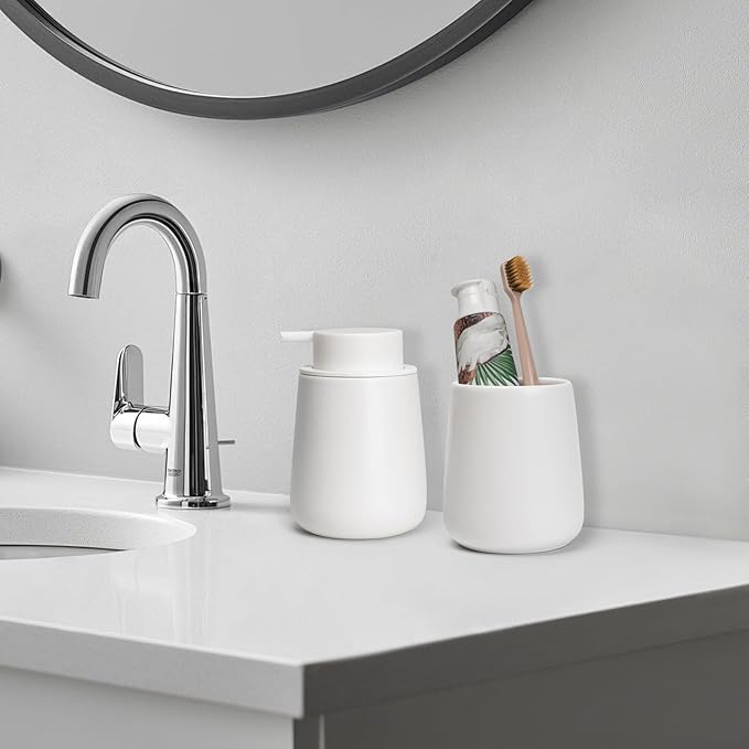 Bathroom Tumbler Cup Ceramic 13.5oz Reusable Toothbrush Cup 400ml, Toothbrush Holder Adequate for Your Bathroom (White)-Ruum Studio Home