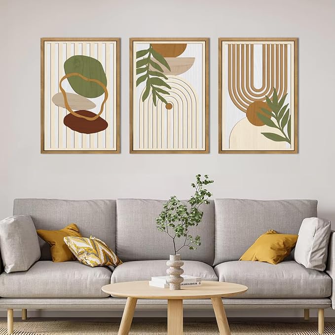 Large Sage Green Boho Wall Art Set Abstract Modern Geometric Wood Wall Decor Mid Century Neutral Artwork Bohemian Art Decor for Living Room Bedroom Office-16x24Inch x3-Ruum Studio Home