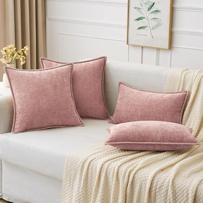 MIULEE Pack of 2 Couch Throw Pillow Covers 12x20 Inch Blush Pink Farmhouse Decorative Pillow Covers with Stitched Edge Soft Chenille Solid Dyed Spring Pillow Covers for Sofa Bed Living Room-Ruum Studio Home