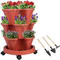 Vertical Planter 3 Tier Stackable Planters Garden Planters Strawberry Herb Flower and Vegetable Planter Indoor Outdoor Gardening Pots with Removable Wheels and Tools-Ruum Studio Home