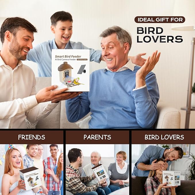 Bird Feeder with Camera, 2K HD Live Video, Smart Bird Cam Solar Powered with AI Birds Species Identification, Auto Capture Video, Instant Arrival Alerts, Best Gifts for Mom Dad-Ruum Studio Home