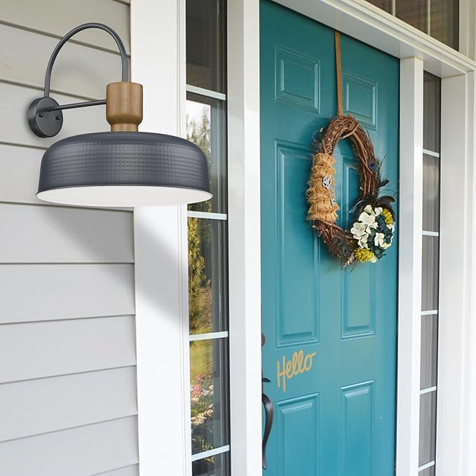 Outdoor Barn Light Gooseneck Barn Light, Farmhouse Exterior Wall Mount Light Vintage Wall Lighting Fixture Industrial Sconce Lantern for Porch, Entryway, Garage, Blue, 2 Pack, Large-Ruum Studio Home