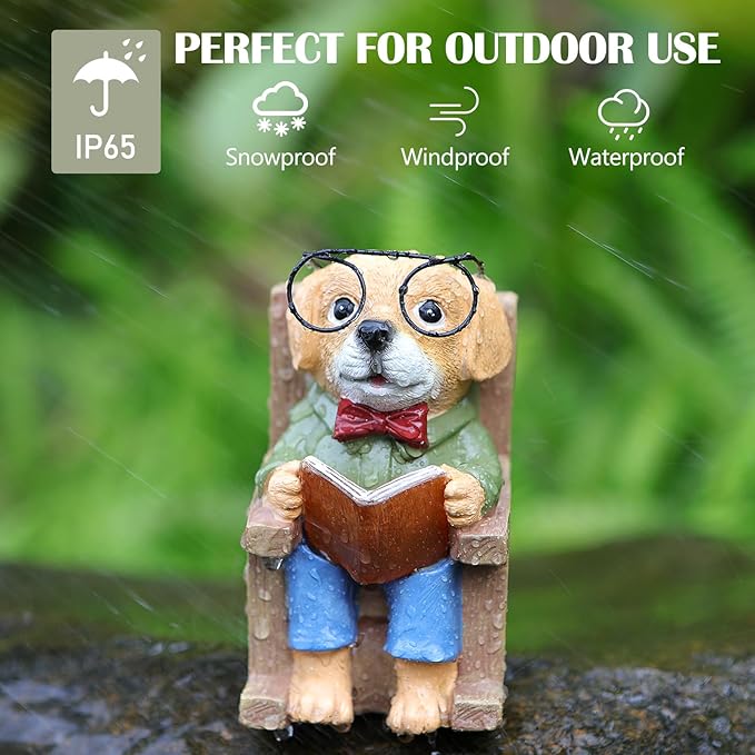 Solar Garden Decor Statues Dog Figurines Mini Fairy Garden Accessories Outdoor Lights,Garden Art Patio Porch Balcony Yard Home Lawn Ornaments,Mothers Day Birthdays Gifts for Mom Grandma-Ruum Studio Home
