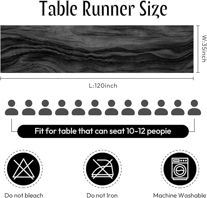 Sioloc Black Cheesecloth Table Runner Fall Autumn Decor for Home 10ft Table Cloth for Wedding Birthday Party Halloween Thanksgiving Decorations-Ruum Studio Home