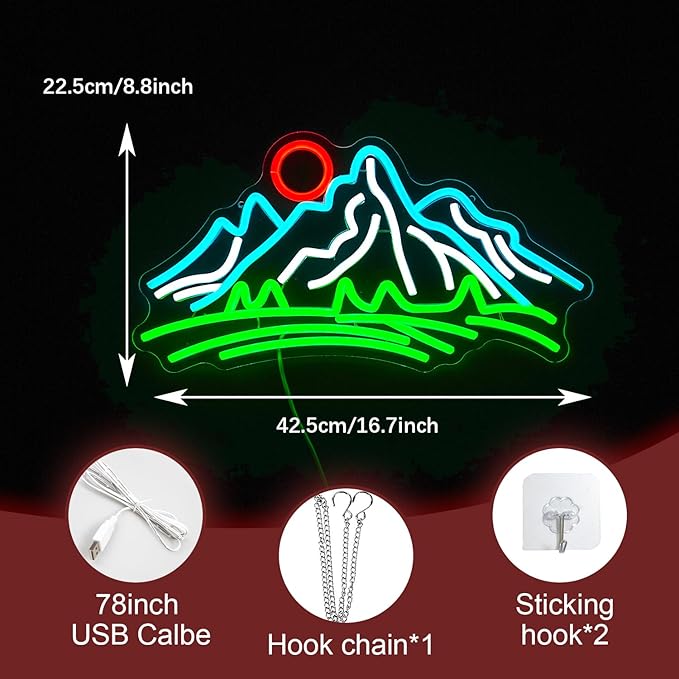 Mountain Neon Sign for Wall Decor Dimmable Landscape Neon Light with USB Powered Sunrise and Sunset Led Light Up Sign for Bedroom Living Room Hotel Decor(16.7 * 8.7In)-Ruum Studio Home