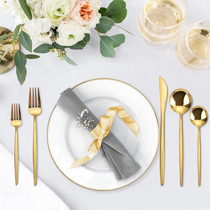 KassKa Gold Silverware Set, 20 Pieces Flatware Cutlery, Stainless Steel Utensils Spoon Fork Knives for Home Restaurant and Kitchen, Mirror Polished Finished, Service for 4-Ruum Studio Home