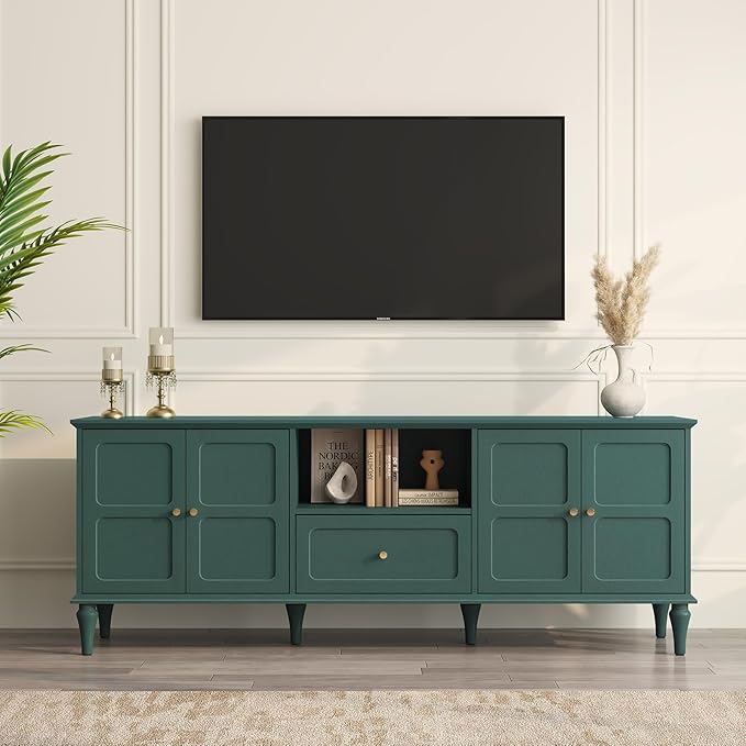 ARTPOWER 67'' Mid-Century Modern TV Stand with Storage Drawer and Doors, Long TV Stand with Adjustable Shelves for 75 Inch TV for Living Room, Bedroom, Green-Ruum Studio Home