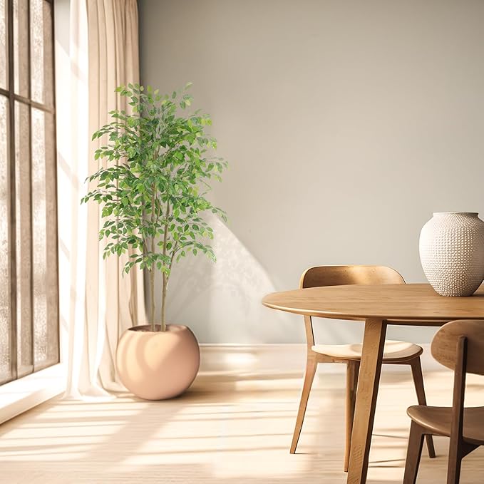 Tall UV Resistant Ficus Tree Artificial，6ft(72in) Faux Ficus Tree with Realistic Smooth and Shiny Leaves， Fake Trees Indoor Outdoor for Home Office Living Room Bedroom Foyer Porch Decor.-Ruum Studio Home