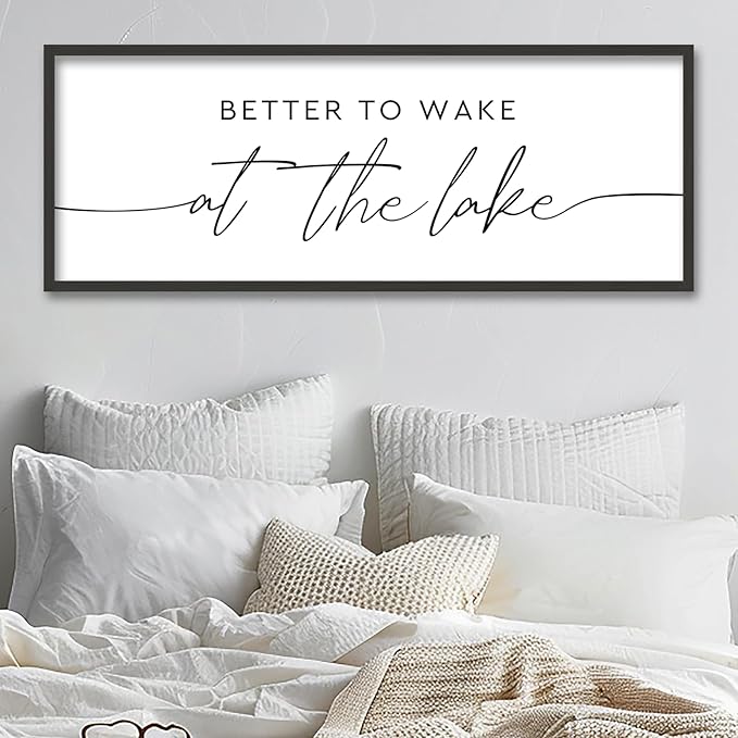 SRSZHIYUE Better To Wake At The Lake Wall Decor Above Bed Sign 32"×12" for Lake House Bedroom Over Bed Large Wood Framed Wall Hanging Art (Black)-Ruum Studio Home