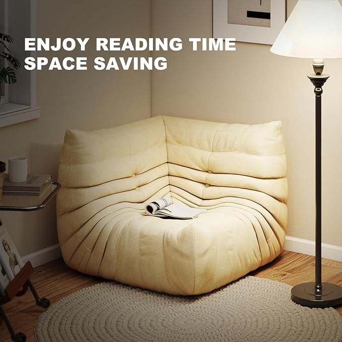 Full Foam Corner Chair – Comfortable Floor Couch for Adults, Waterproof Upholstery, Armless Fireside Lounge Chair for Living Room, Apartment, or Office (White)-Ruum Studio Home