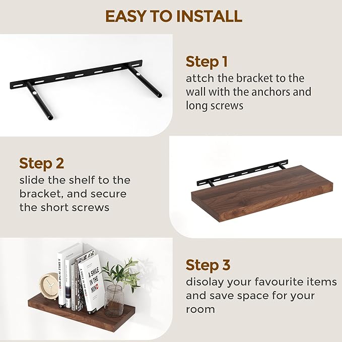 Floating Shelves 48 Inch Long, 48"W x 9"D Wall Shelf Invisible Bracket, 9 Inch Deep Floating Shelf for Wall, Rustic Wooden Shelves for Living Room, Kitchem, Bedroom, Walnut Color, Set of 1-Ruum Studio Home