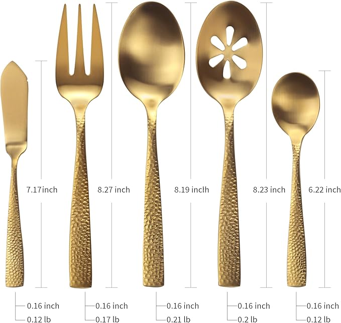 Silverware 45-Piece Matte Gold Hammered Flatware Set with Serving Utensils, Stainless Steel Thick Handle Matte Polished Cutlery Set for Wedding Hotel Restaurant, Service for 8-Ruum Studio Home