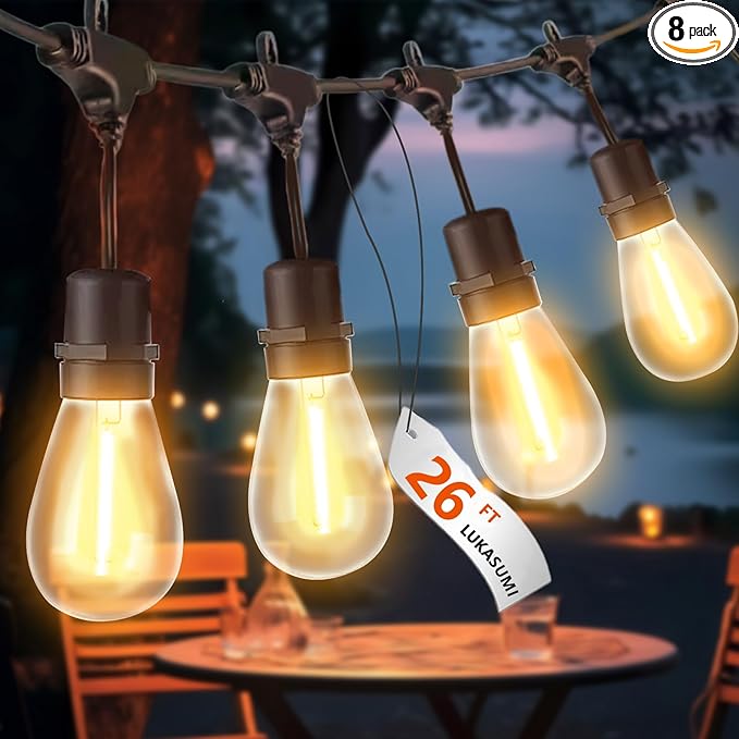 26 Ft LED Outdoor String Lights, Connectable Patio with 8Pcs Waterproof Vintage Edison Bulbs for Backyard, Balcony, Bistro Camping Outdoor Lighting-Ruum Studio Home