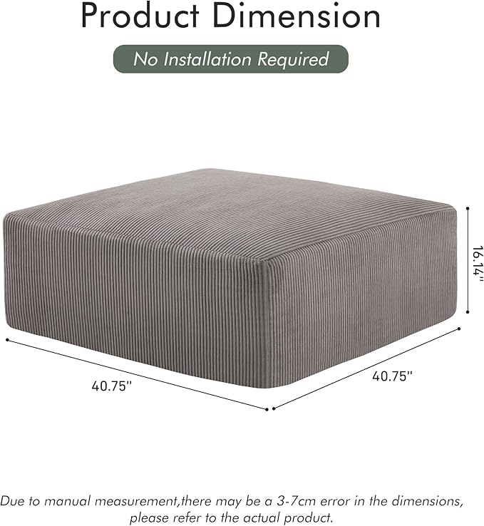 40" Square Stuffed Ottoman Pouf for Sofa Couch, Corduroy Poufs with Foam Chunk Filling, Furry & Fluffy Foot Stool Movable Ottoman. 40 * 40 Floor Poufs Foot Rest for Living Room, Grey-Ruum Studio Home