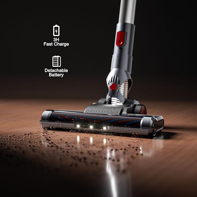 Cordless Vacuum Cleaner, Powerful Battery Vacuum Cleaner Cordless with LED Touch Screen & 2 Speeds, Lightweight Stick Vacuum Cleaners for Home, Pet Hair & Hardwood Floor,Silver-Ruum Studio Home
