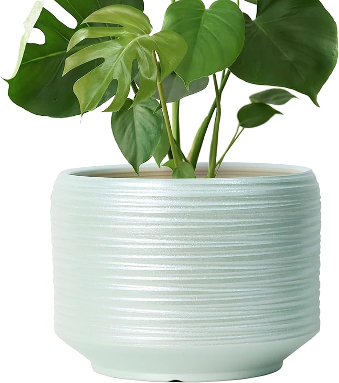 10 Inch Ceramic Plant Pot with Drainage – Large Flower Pot for Indoor Outdoor Plants, Modern Decorative Planter for Patio, Balcony, Garden, or Home Decor-Ruum Studio Home