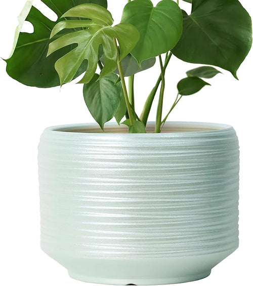 10 Inch Ceramic Plant Pot with Drainage – Large Flower Pot for Indoor Outdoor Plants, Modern Decorative Planter for Patio, Balcony, Garden, or Home Decor-Ruum Studio Home