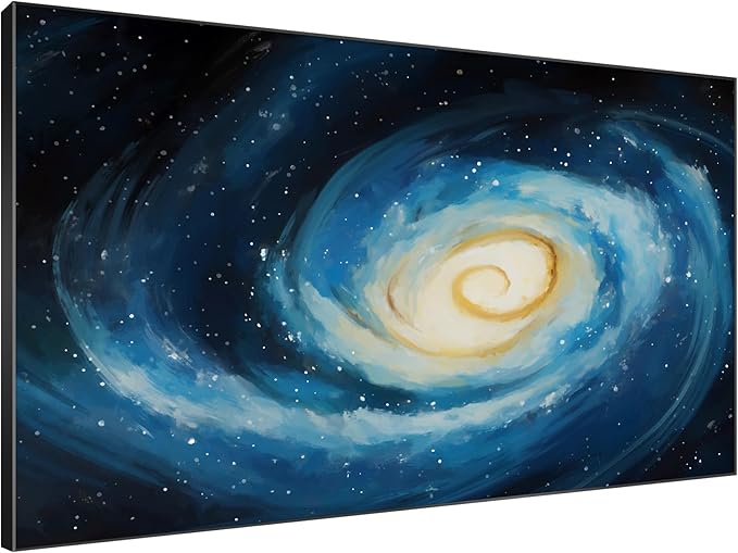 SIGNWIN 46"x72" Extra Large Framed Wall Art Spiral Galaxy Vivid Blue and Yellow Cosmic Space Illustration for Home Living Room Bedroom Decor (Frame Assembly Required)-Ruum Studio Home