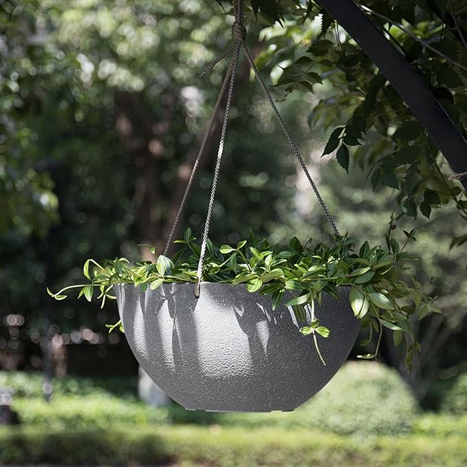 LA JOLIE MUSE Large Hanging Planters for Outdoor Plants - Hanging Flower Pots Weathered Gray (13.2 Inch, Set of 2)-Ruum Studio Home