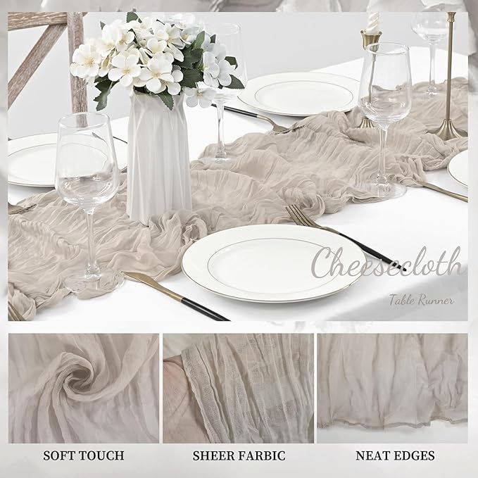 12 Pack Rose Brown Cheesecloth Table Runner 10FT Rustic Gauze Fabric Cheese Cloth Table Runner for Wedding Bridal Baby Shower Table Decor Boho Sheer Birthday Party Table Decorations 20 x 120 Inch Long-Ruum Studio Home