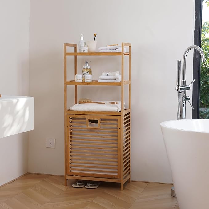 Laundry Hamper with 3 Tier Shelves & Tilt Out Basket, Laundry Baskets Organizer Hampers Bathroom Storage Shelf for Laundry Room, Bathroom, Guest Room (3-Tier Large)-Ruum Studio Home
