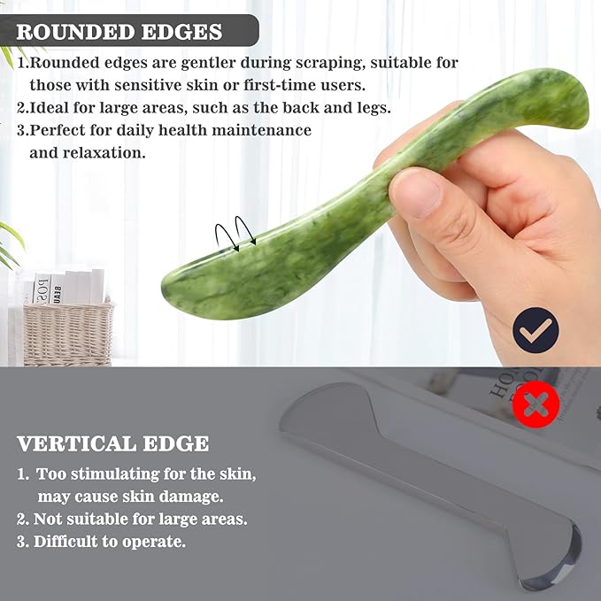 2 PCS Jade Stone Gua Sha Massage Tool, Large Guasha Muscle Scraper Tools Set with Handle Muscle Scraping Massage Tools S Shaped Anti Cellulite Spa Acupuncture Tools for Lymphatic Drainage-Ruum Studio Home