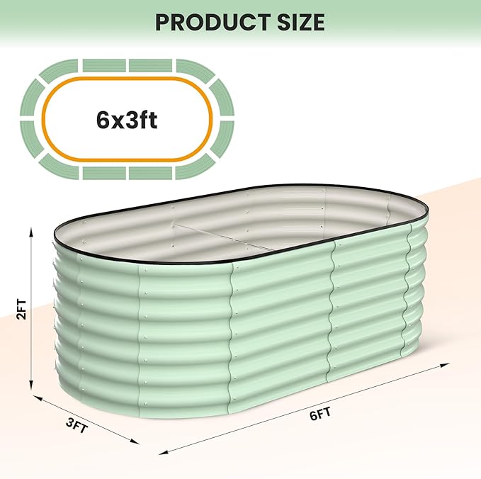 2 Pcs 6x3x2ft Oval Raised Garden Bed, Galvanized Raised Beds,Open-Ended Base Metal Raised Planter Beds,Garden Bed Outdoor,Planter Raised Boxes for Vegetables, Flowers,Tool-Free Asse,Green-Ruum Studio Home