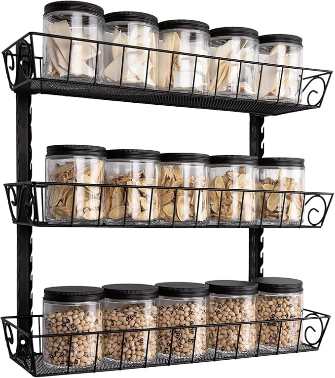 SWOMMOLY Adjustable Wall Mount Spice Rack, 3-Tier Dual-use (Multi-use) Organizer, Black-Ruum Studio Home